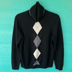 BROOKS BROTHERS 346 MERINO WOOL BLACK ARGYLE TURTLENECK SWEATER SIZE LARGE